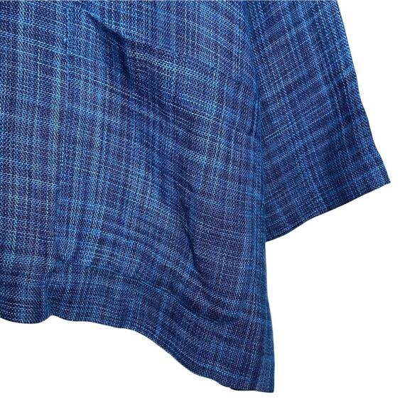 Eskandar Blue Textured Plaid Linen Mandarin Collar Relaxed Button Up Jacket 0 - Picture 6 of 11